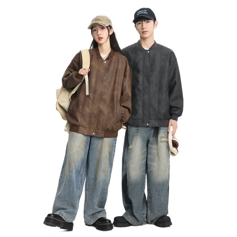 Casual synthetic leather jacket for men with elastic cuffs and practical pockets Lune London
