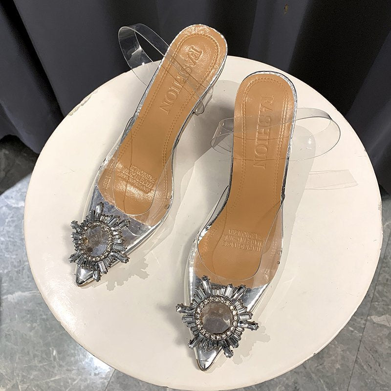 Women's Elegant Heels with Transparent Material and Sparkling Jewelry Detail Lune London