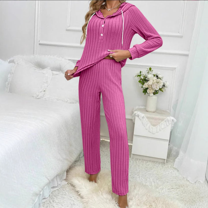Dames Ensemble en tricot confortable avec capuche et patte de boutonnage Lune London
