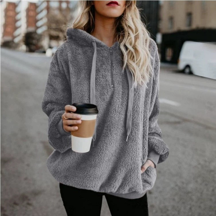 Ladies Oversized Fleece Hoodie with Comfortable Pockets and Drawstring Lune London
