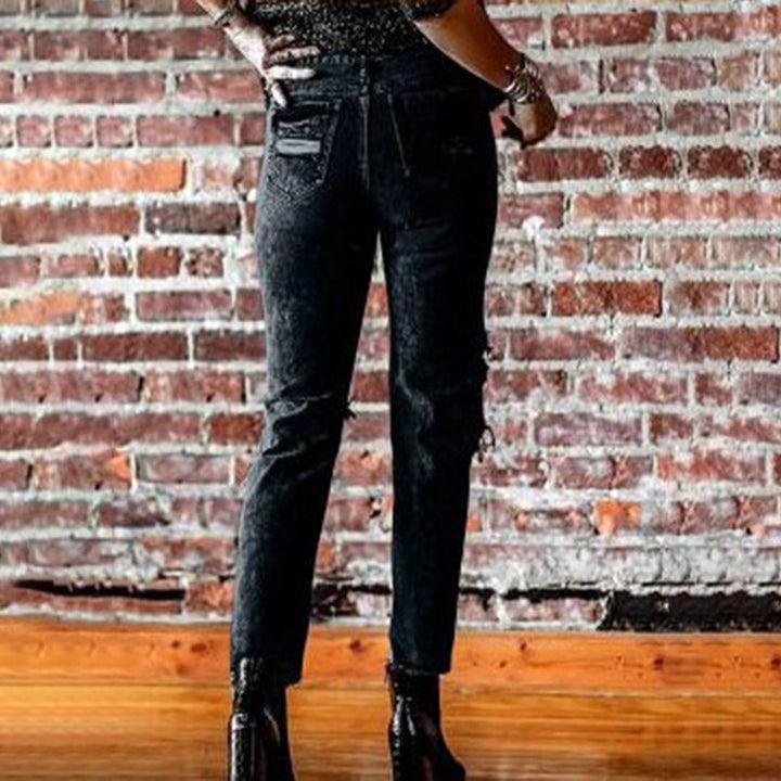 Women's Destroyed Jeans with High Waist and Casual Cut Lune London