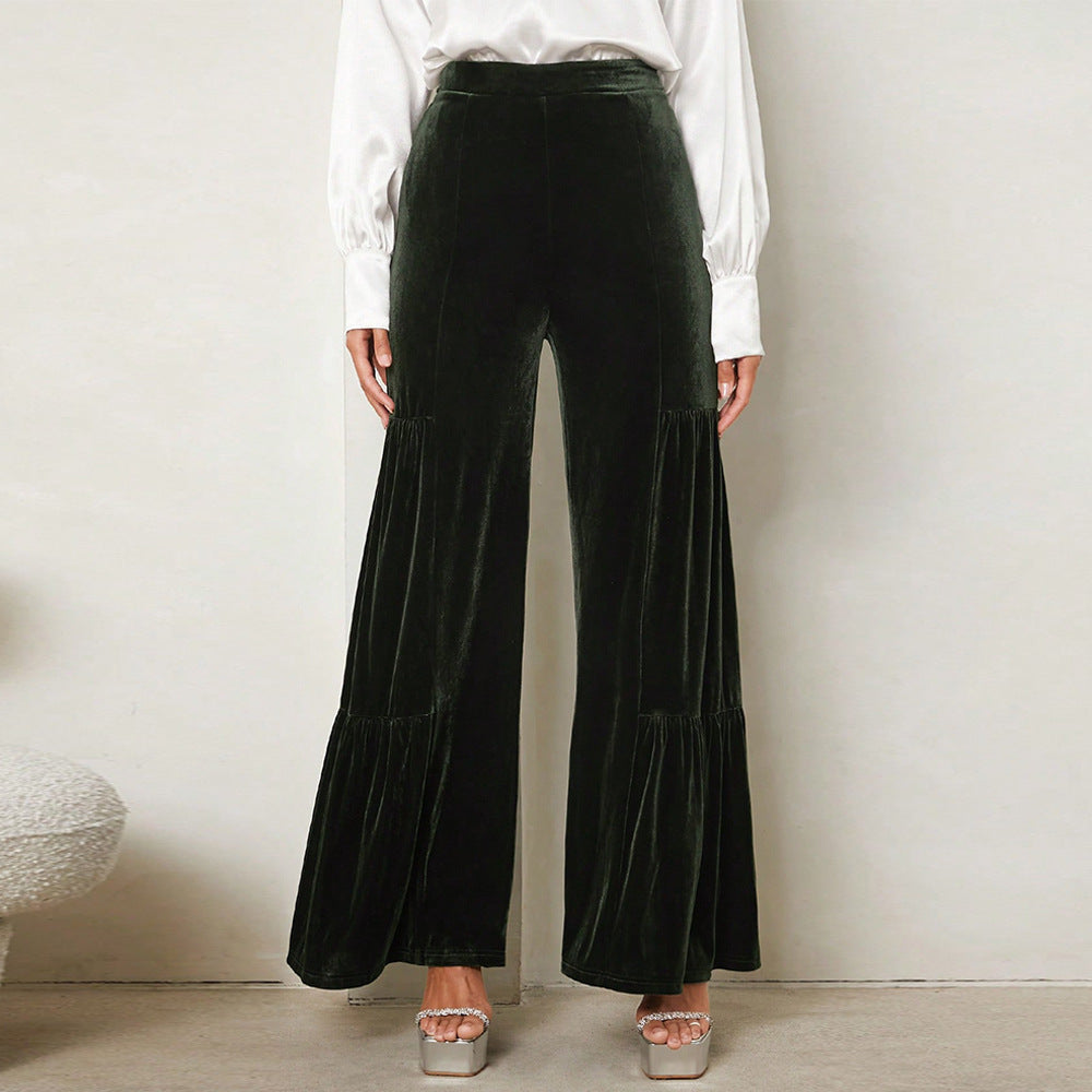 Pantalons larges en velours pour femmes avec détails froncés Chic & Stil