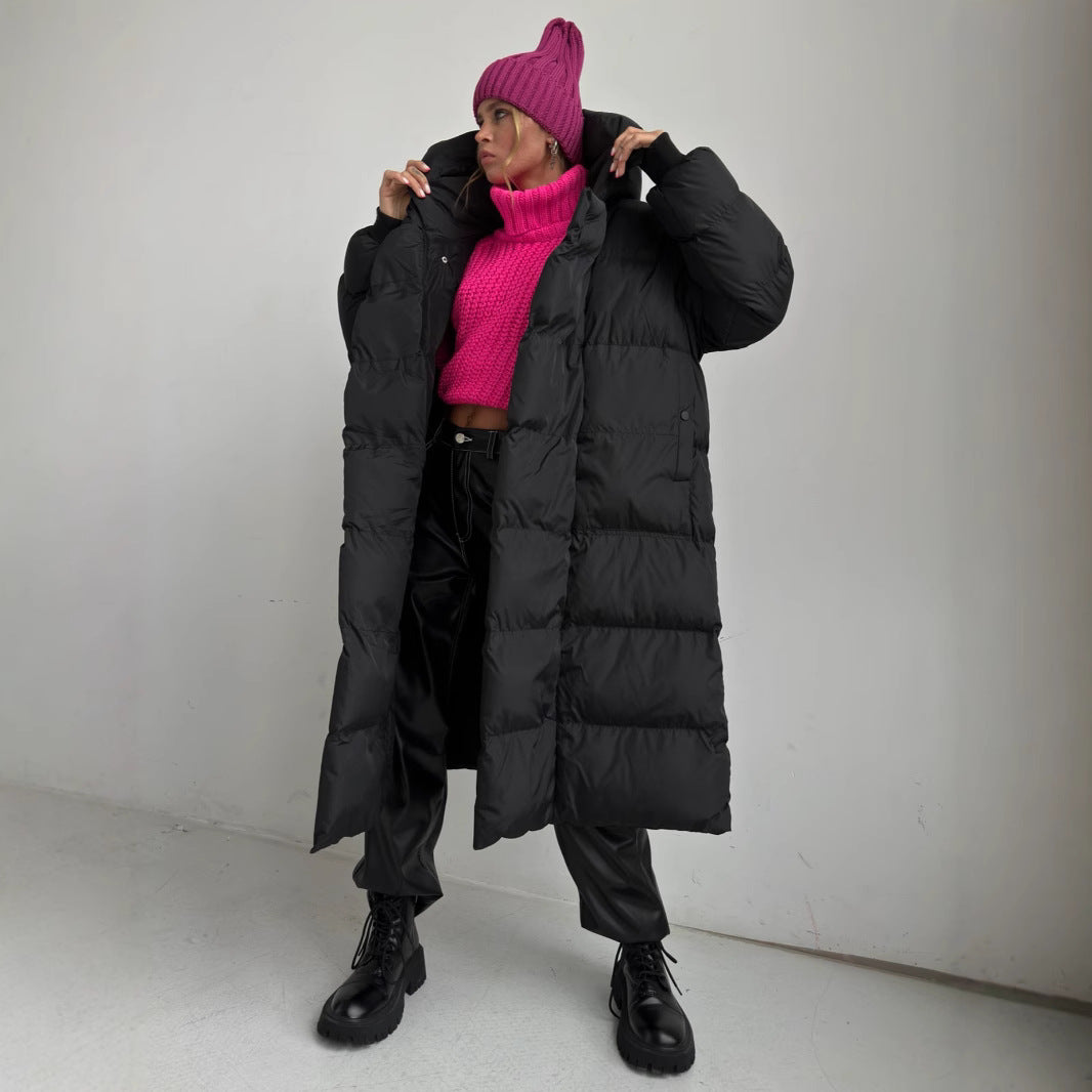 Ladies Long Down Jacket with Hood and Practical Zipper Lune London