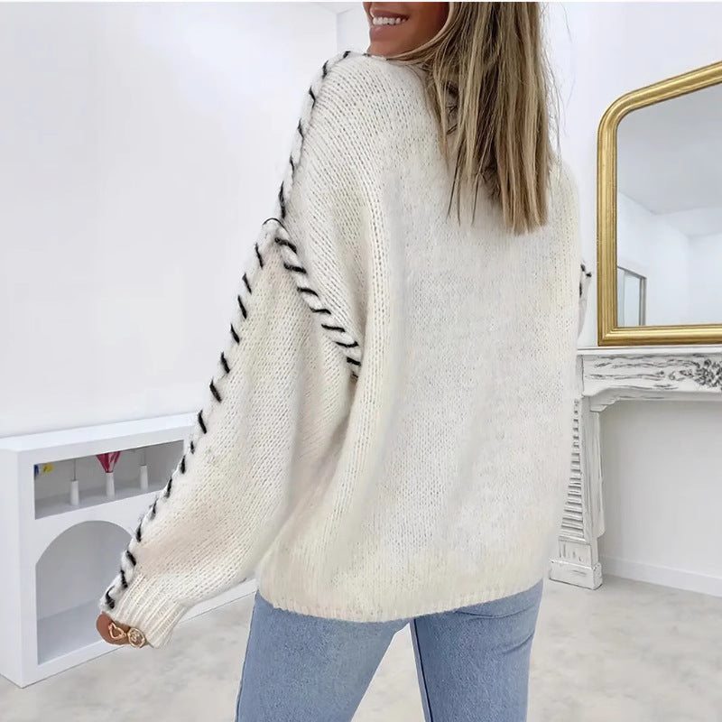Oversized knit sweater for women with contrasting hem Lune London