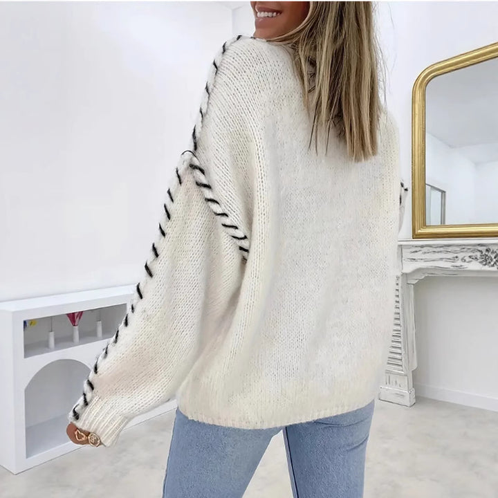 Oversized knit sweater for women with contrasting hem Lune London
