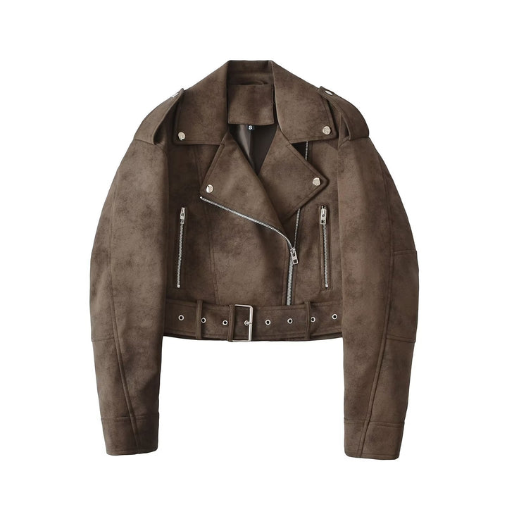 Faux leather biker jacket for women with a fitted cut and shiny zipper Lune London