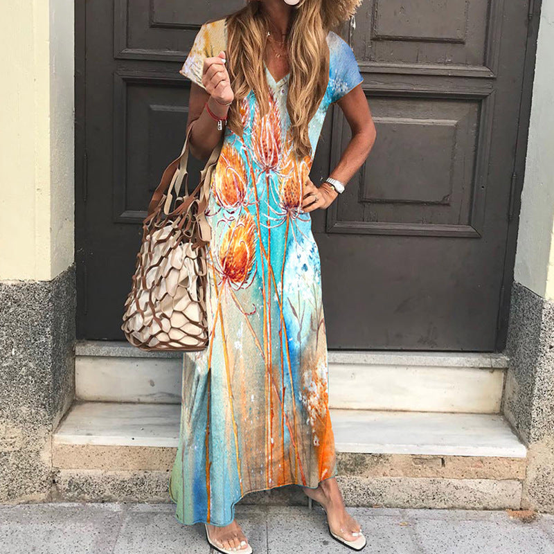 Maxi floral dress for women with V-neck design Lune London