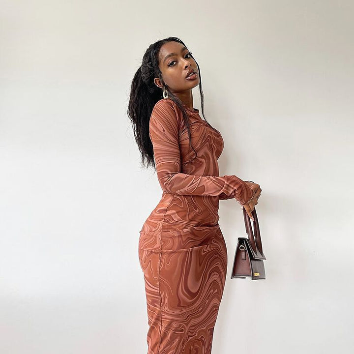 Women Long sleeves Abstract printed Midi dress Lune London