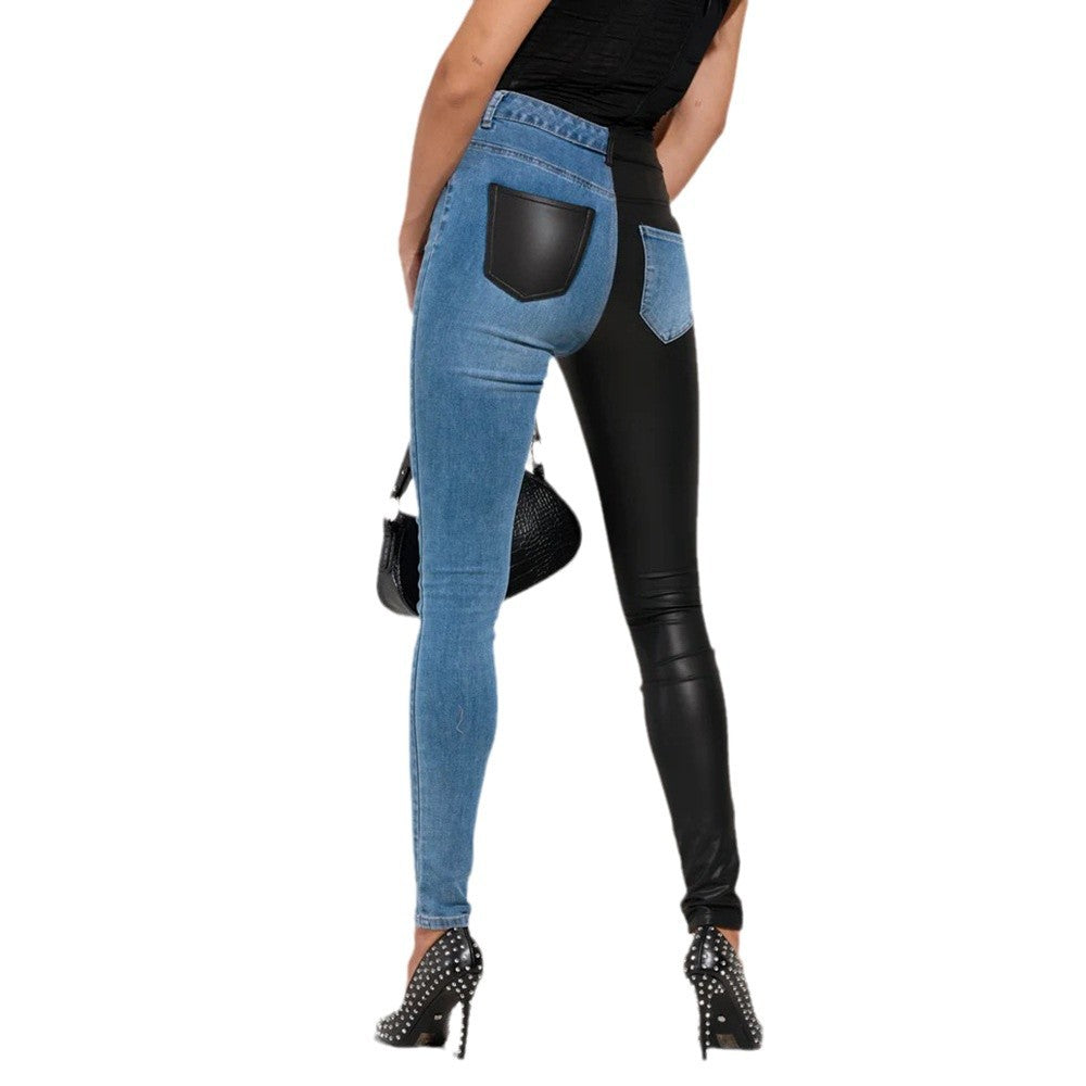 Skinny jeans for women with a combined denim and leather look Lune London