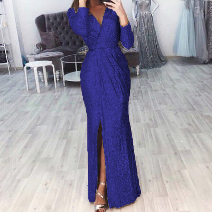 Robe de soirée longue pour femmes avec un design élégant enveloppant et une fente Chic & Stil