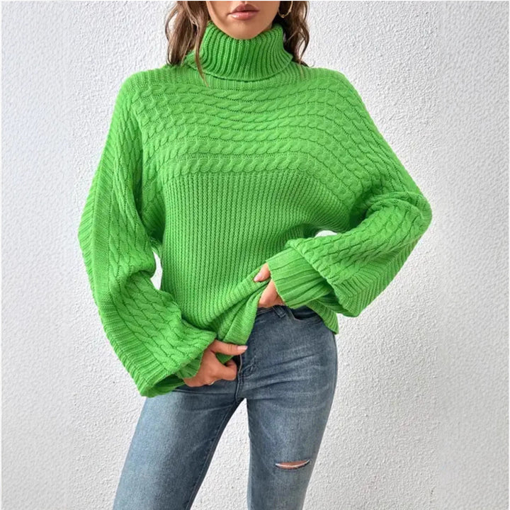 Ladies Comfortable Turtleneck Sweater with Textured Design Lune London