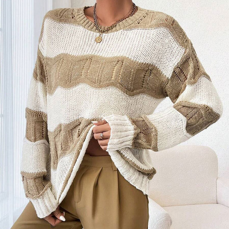 Sweat à tricoter décontracté pour femmes avec une texture en vagues et des manches longues Chic & Stil