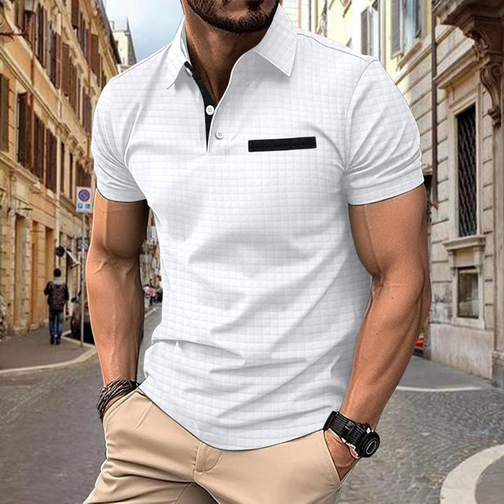 Men's short sleeve structured cotton polo with modern Lune London design