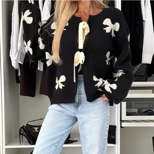 Women's cardigan with decorative knots and shiny accents Lune London