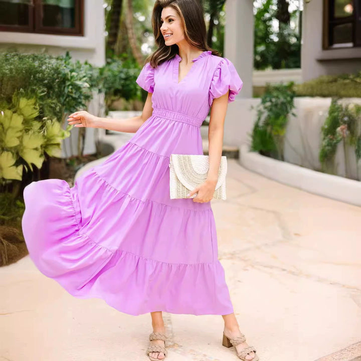 Women's midi dress with voluminous ruffles and flattering cut Lune London