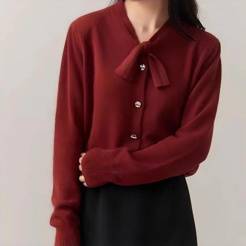 Elegant knitted jacket for women with bow accent and high-quality buttons Lune London