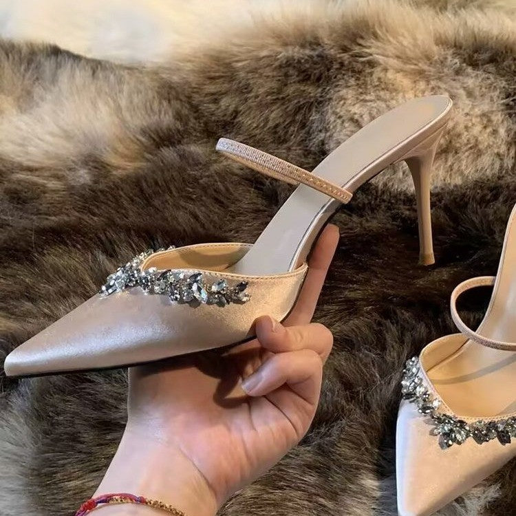 Elegant Ladies Back Strap Heels with Chic Rhinestone Ornaments and Style