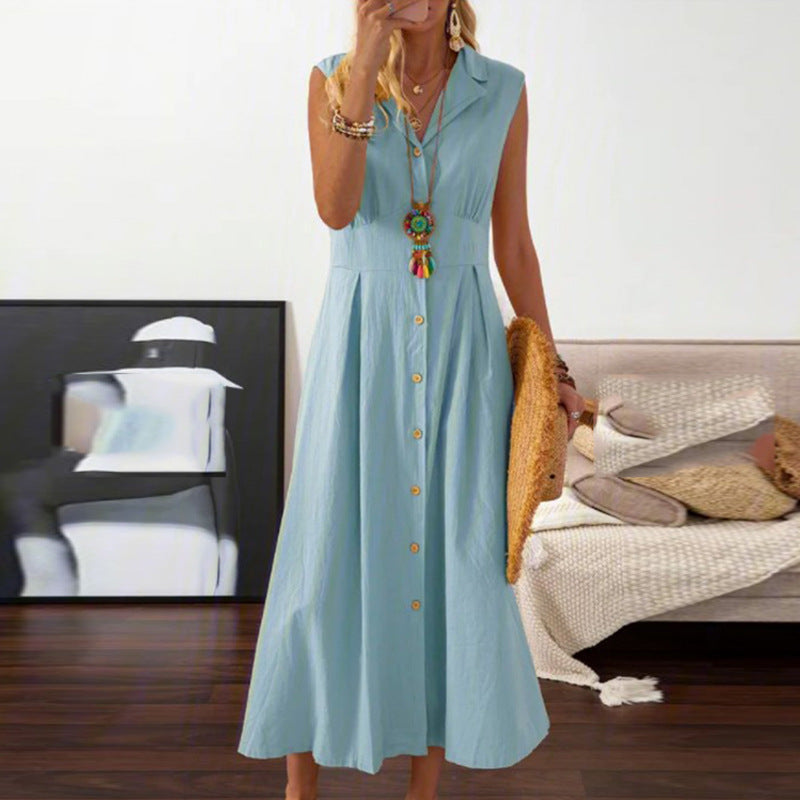 Maxi dress for women with button placket and versatile cut Lune London