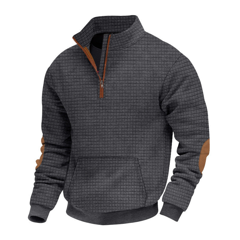 Sporty fleece pullover for men with half-zip and stylish elbow patches Lune London