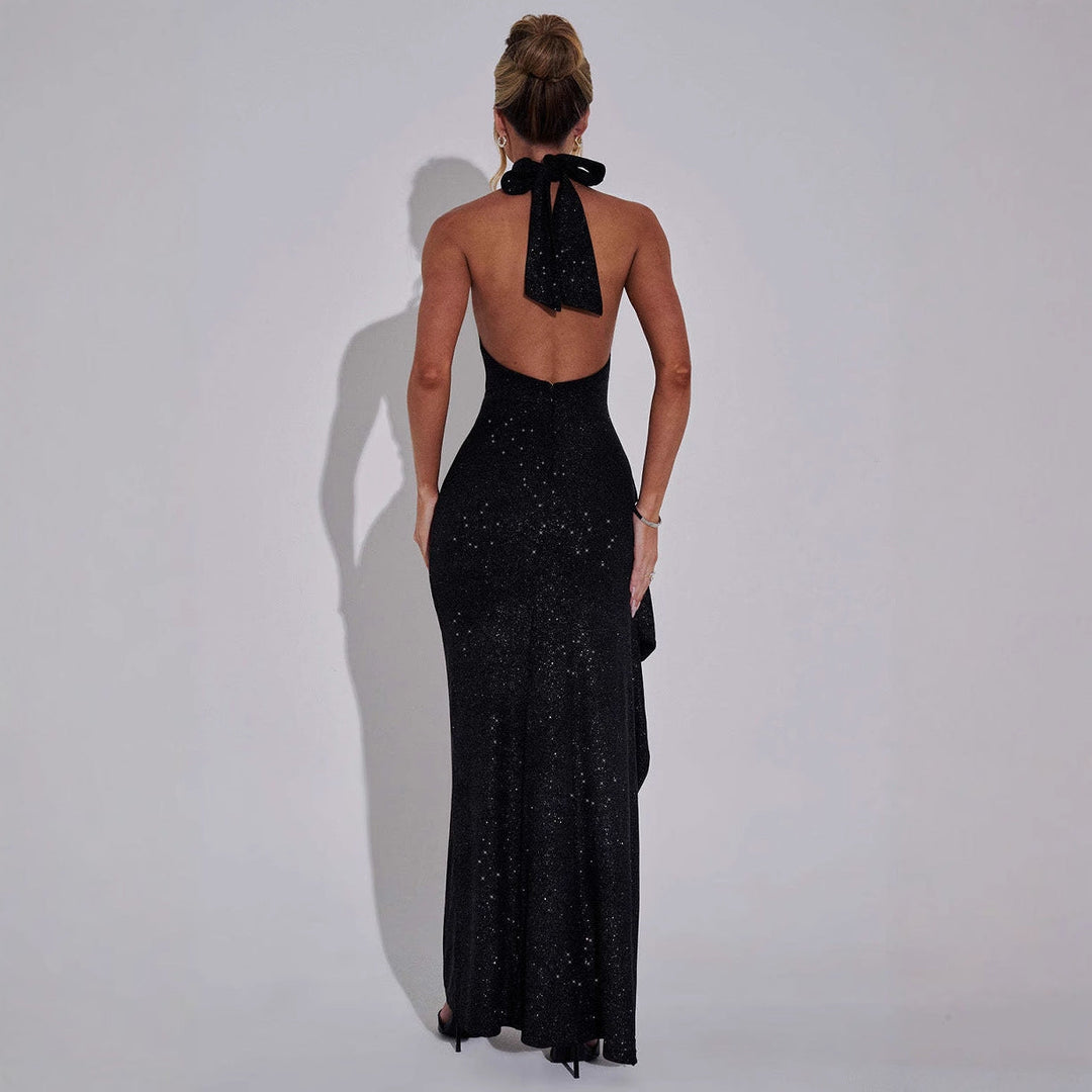 Women Elegant Evening Dress with High Slit and Glitter Details Lune London