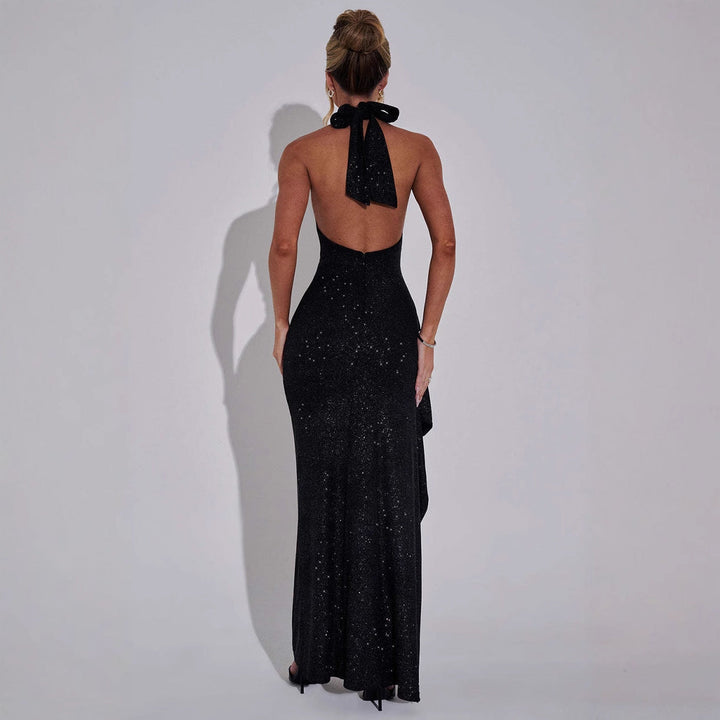 Women Elegant Evening Dress with High Slit and Glitter Details Lune London