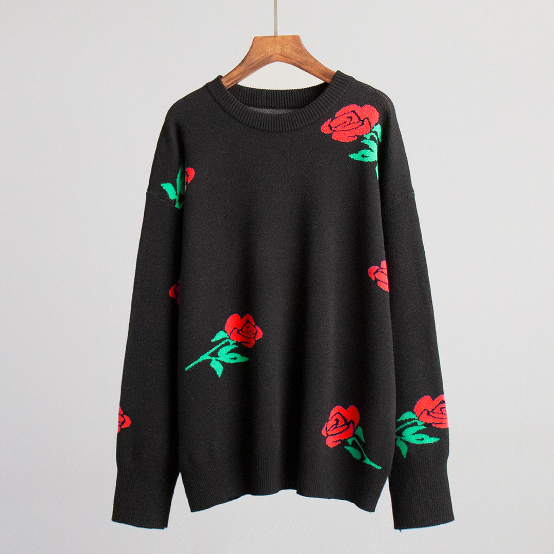 Ladies soft knitted sweater with floral pattern Lune London