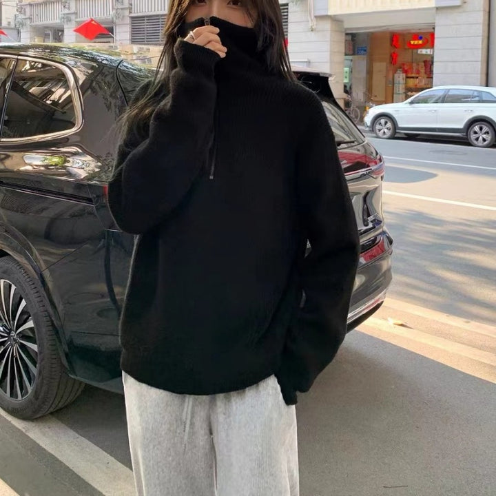 Pull en tricot épais pour femme avec fermeture éclair et col montant Chic & Stil