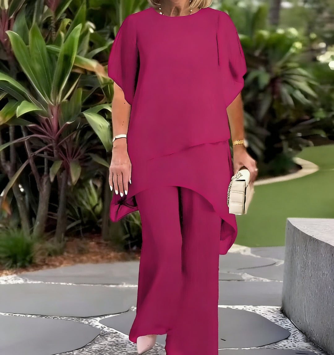 Women Elegant Two-Piece Set with Airy Sleeves and Asymmetrical Hem Lune London