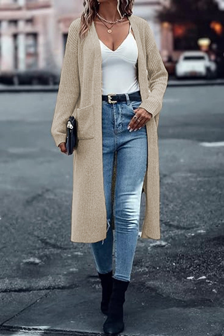 Cardigan chunky tricot pour femmes avec poches ouvertes et coupe décontractée Chic & Stil