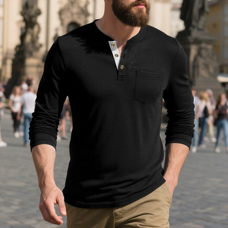 Men's Long Sleeve Henley Shirt with Practical Chest Pocket Lune London