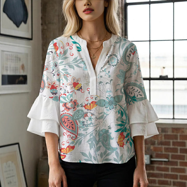 Women's flower creation with voluminous ruffled sleeves Lune London