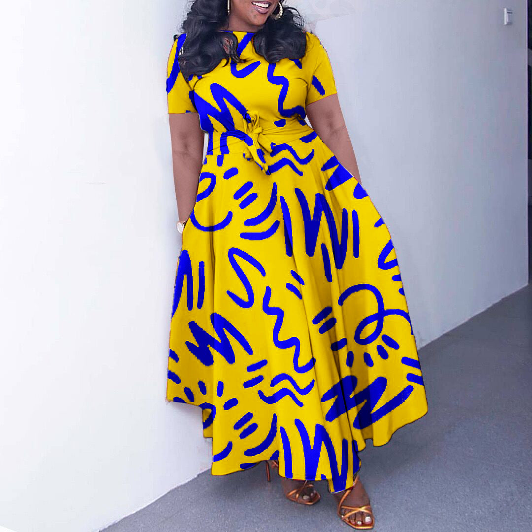 Maxi dress for women with a vivid graphic design and elegant sleeves Lune London