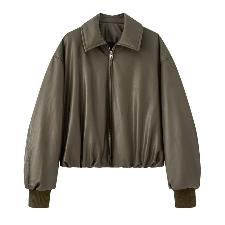 Quilted jacket for women in faux leather with high collar and elastic cuff Lune London