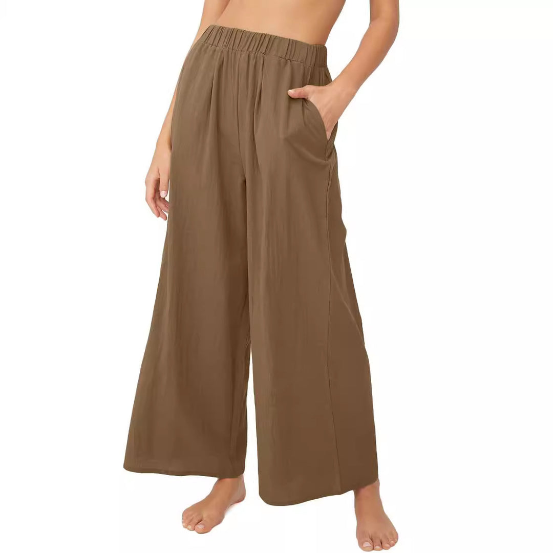 Wide palazzo pants for women with elastic waistband and side pockets Lune London