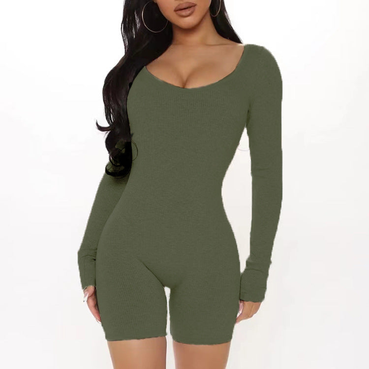 Fitted jumpsuit for women with long sleeves and V-neck Lune London