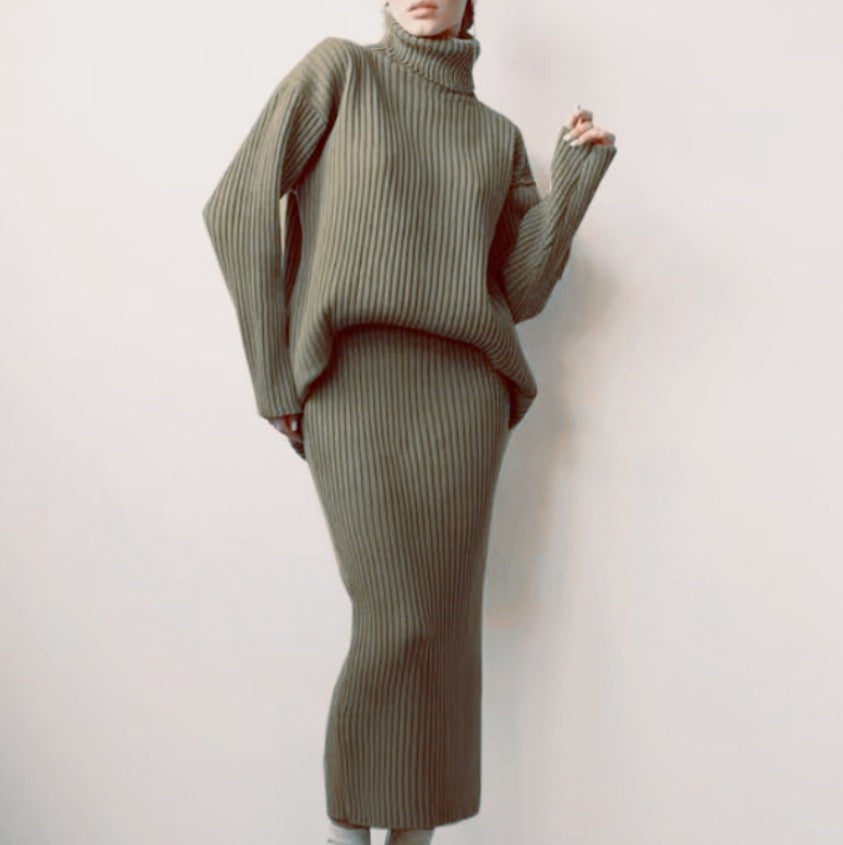 Knitted set for women with a high collar and soft ribbed design Lune London