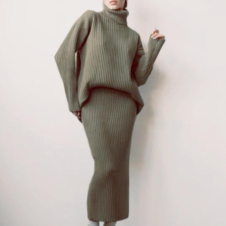 Knitted set for women with a high collar and soft ribbed design Lune London