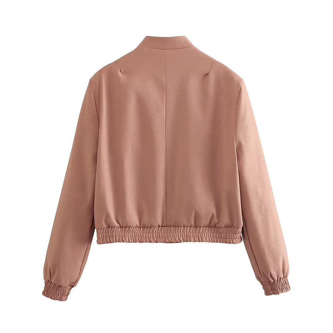 Trendy cropped women's utility jacket with large flap pockets and elastic hem Lune London