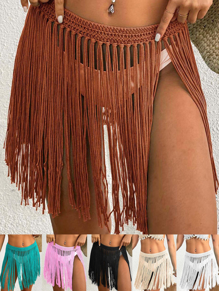 Fringed crochet cover-up skirt for women Lune London