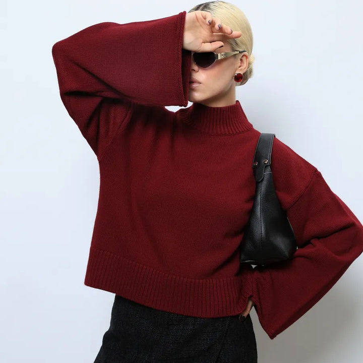 Ladies elegant oversized sweater with a loose fit and high collar Lune London