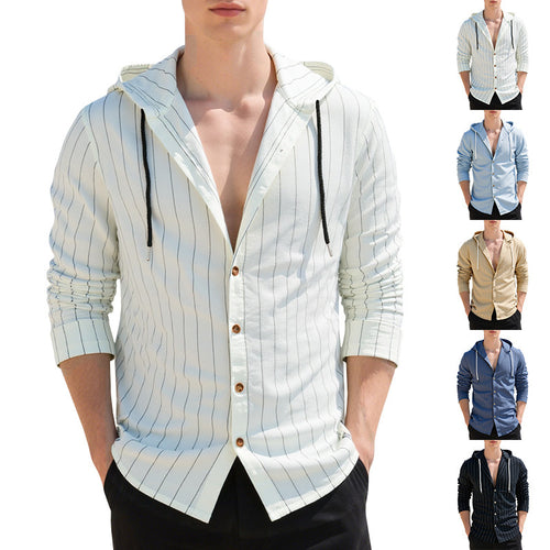 Men's casual hoodie shirt with textured design and button placket Lune London