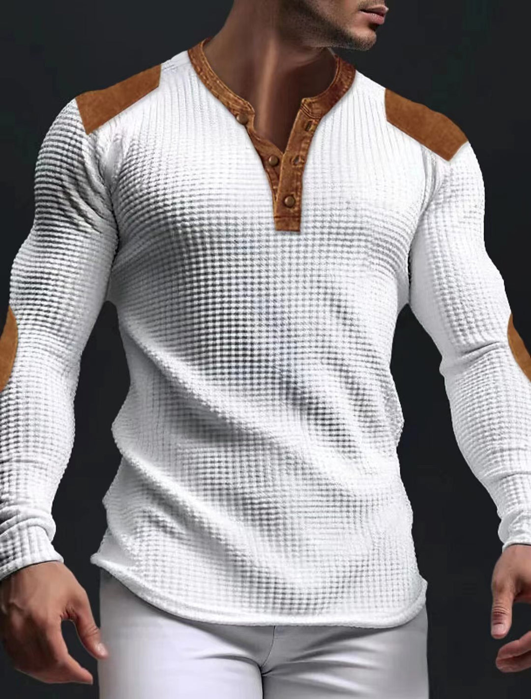 Men's Long Sleeve Henley Shirt with Textured Fabric and Contrasting Details Lune London