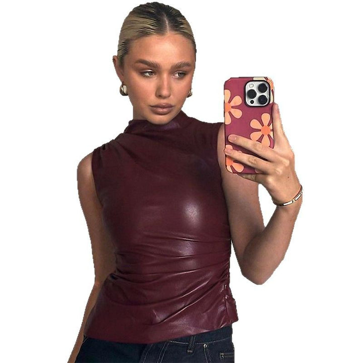 Ladies Elegant Top in high-quality faux leather with asymmetrical cut Lune London