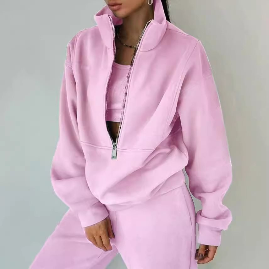 Ladies high-quality zip sweater with high collar and soft interior Lune London