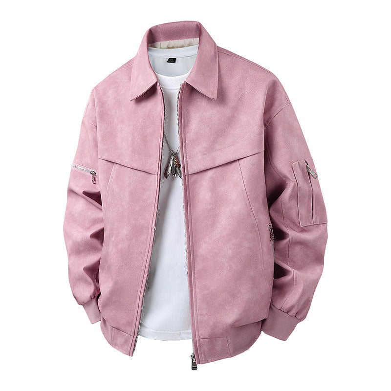 Synthetic leather jacket for men in a casual biker style with practical pockets Lune London