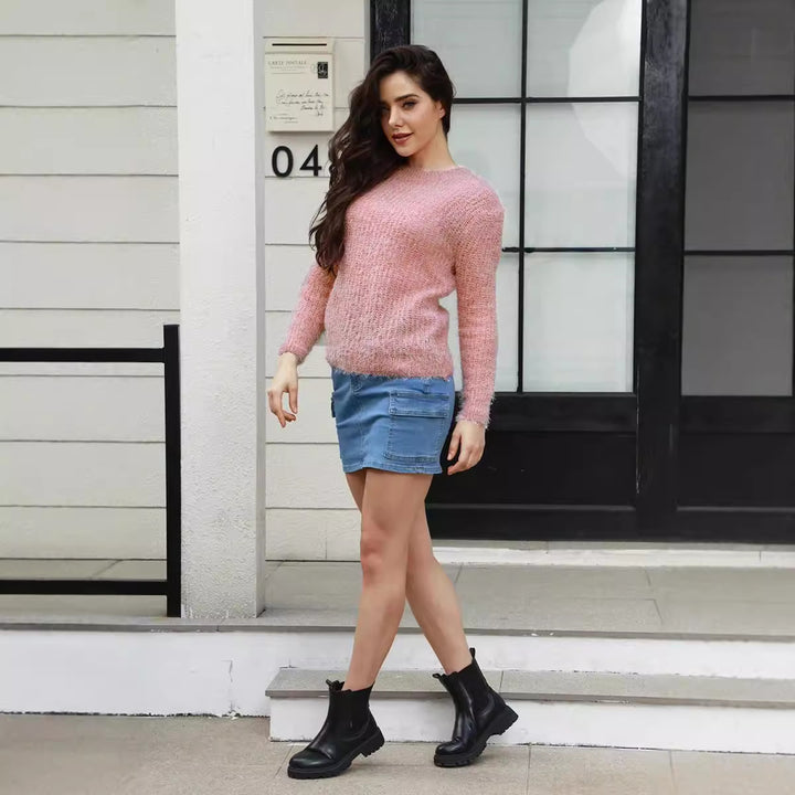 Ladies Comfortable Knit Sweater with Relaxed Fit and Fine Texture Lune London