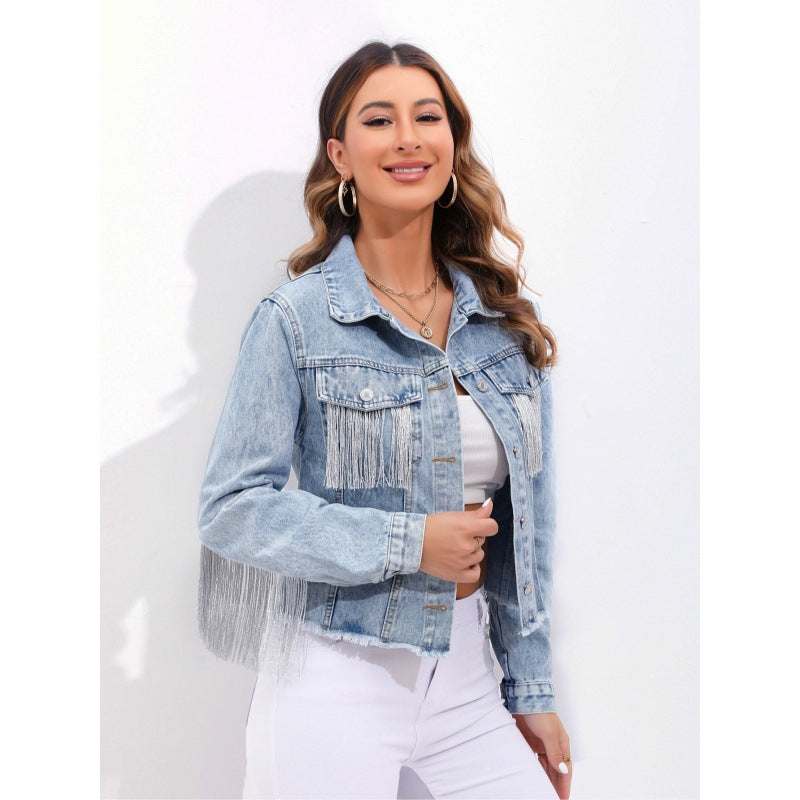Veste en jean pour femmes avec franges Chic & Stil