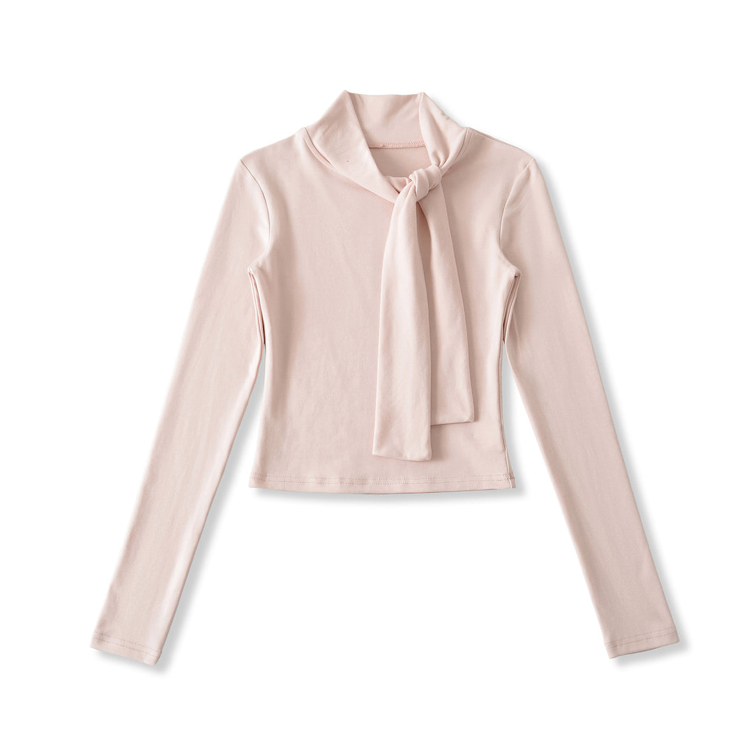 Long sleeve women’s t-shirt with an elegant wrap neckline and a feminine bow look Lune London
