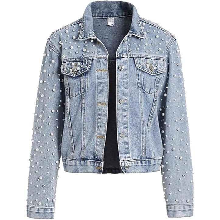 Veste en denim pour femmes avec des embellissements en perles Chic & Stil