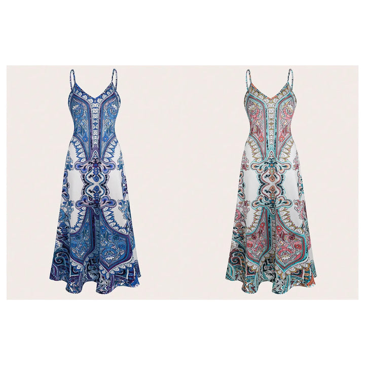 Ladies Elegant Long Max Dress with Delicate Pattern and Spaghetti Straps Lune London